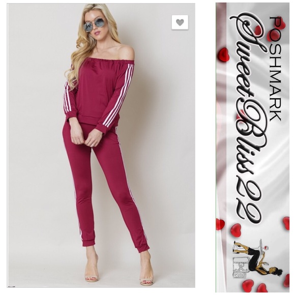 💄Burgundy 2 Piece Jumpsuit off the Shoulder💄 - Picture 2 of 3